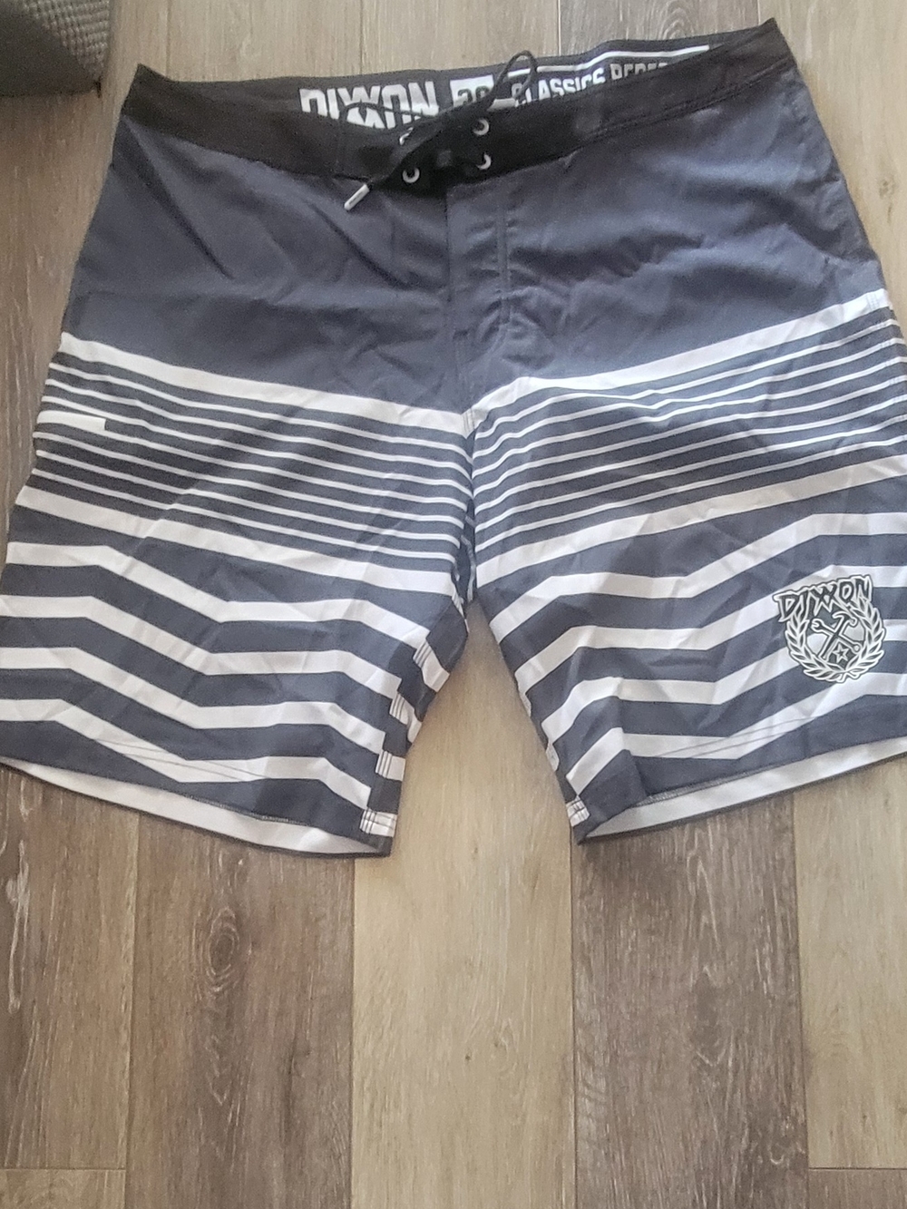 DIXXON Grey and White Striped Board Shorts Size 38